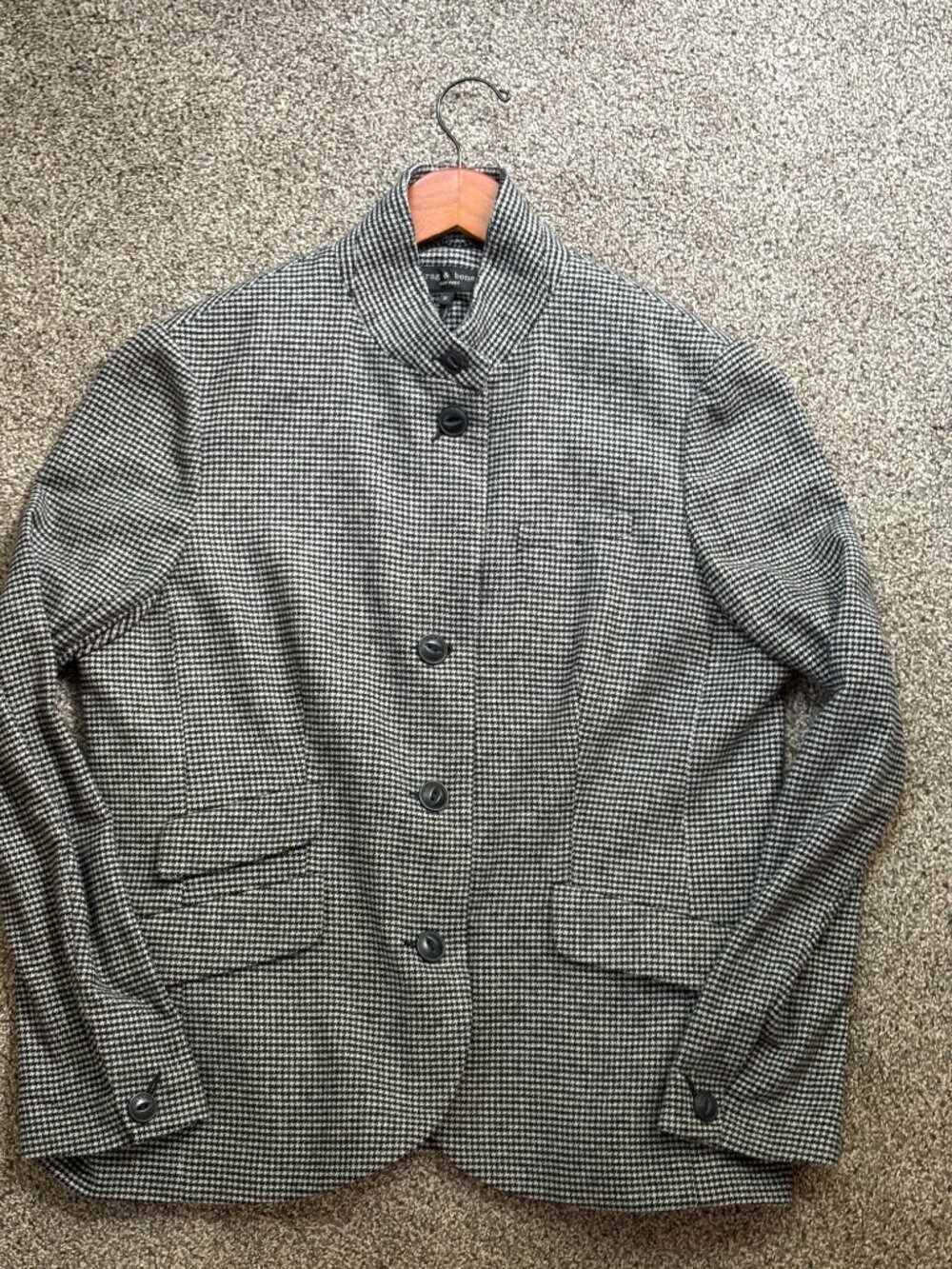 rag & bone Black & White Houndstooth Stand-Collar Blazer Size 16